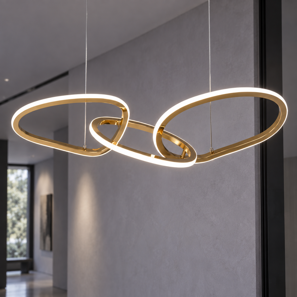 Modern LED Oval Circle Pendant Light with golden finish