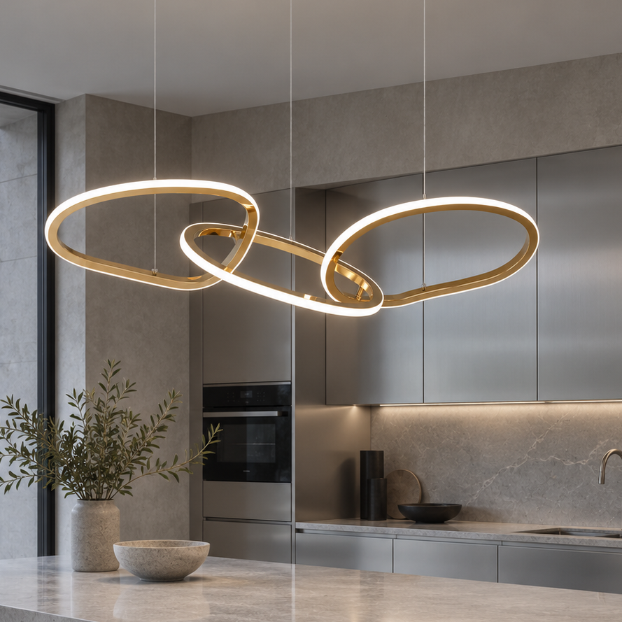 Modern LED Oval Circle Pendant Light with golden finish