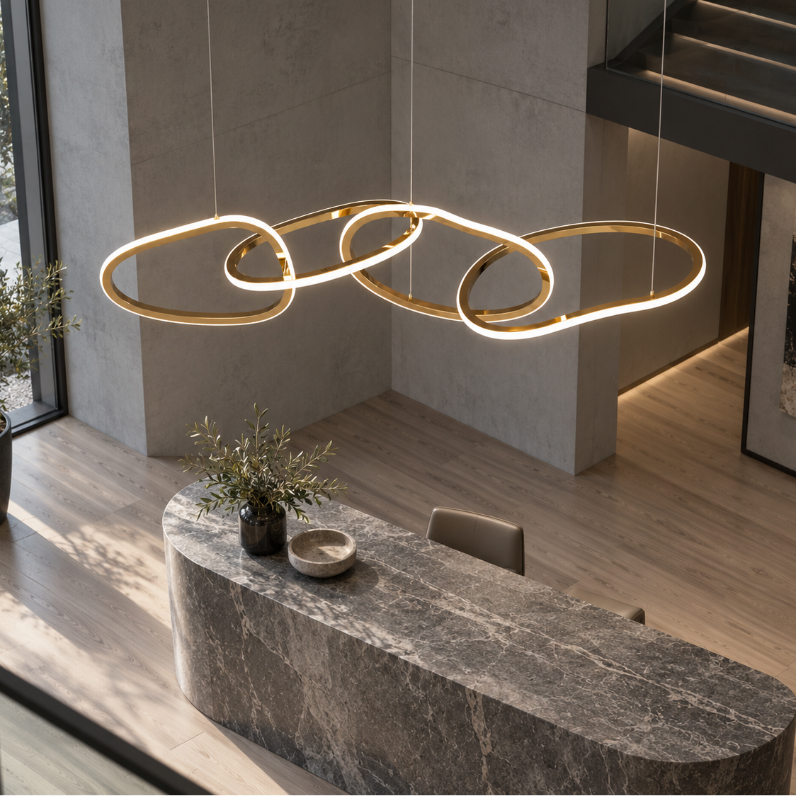 Modern LED Oval Circle Pendant Light with golden finish