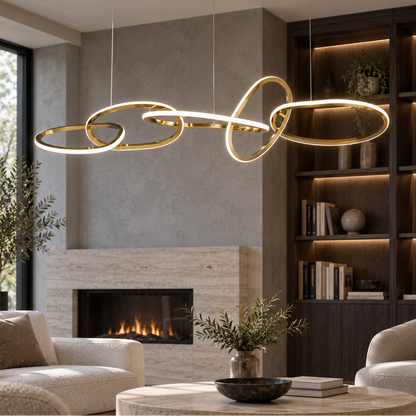 Modern LED Oval Circle Pendant Light with golden finish