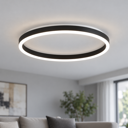 Black finish round LED ceiling light with white mounting base