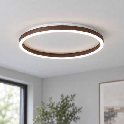 Smooth brown finish round LED ceiling light with white mounting base