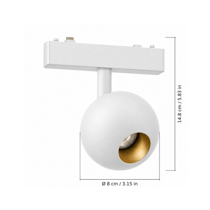 Ball light A · 6W, White. Edge measurements: 14.8 cm / 5.83 in; Ø 8 cm / 3.15 in.
