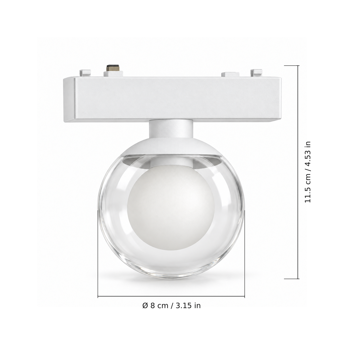 Ball light B · 6W, White. Edge measurements: Ø 8 cm / 3.15 in; 11.5 cm / 4.53 in.
