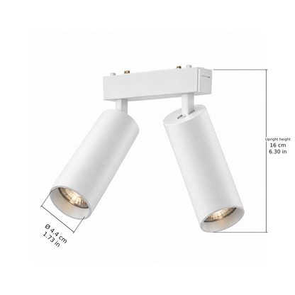 Double spotlight · 18W, White. Edge measurements: Ø 4.4 cm / 1.73 in; Upright height: 16 cm / 6.30 in.