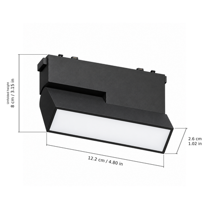 Folding floodlight · 10W, Black. Edge measurements: 12.2 cm / 4.80 in; 2.6 cm / 1.02 in; Unfolded height: 8 cm / 3.15 in.
