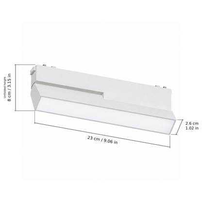 Folding floodlight · 20W, White. Edge measurements: 23 cm / 9.06 in; 2.6 cm / 1.02 in; Unfolded height: 8 cm / 3.15 in.