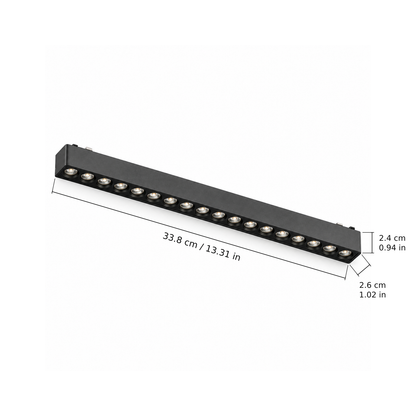 Grille light · 18W, Black. Edge measurements: 33.8 cm / 13.31 in; 2.6 cm / 1.02 in; 2.4 cm / 0.94 in.