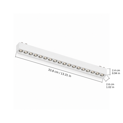 Grille light · 18W, White. Edge measurements: 33.8 cm / 13.31 in; 2.6 cm / 1.02 in; 2.4 cm / 0.94 in.