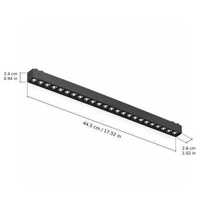 Grille light · 24W, Black. Edge measurements: 44.5 cm / 17.52 in; 2.4 cm / 0.94 in; 2.6 cm / 1.02 in.