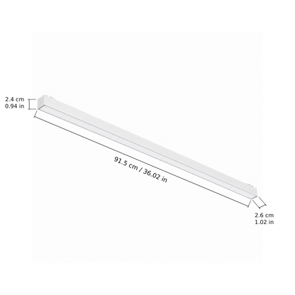Linear floodlight · 30W, White. Edge measurements: 91.5 cm / 36.02 in; 2.4 cm / 0.94 in; 2.6 cm / 1.02 in.