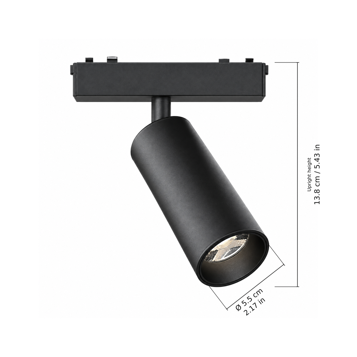 Spotlight · 18W, Black. Edge measurements: Upright height: 13.8 cm / 5.43 in; Ø 5.5 cm / 2.17 in.