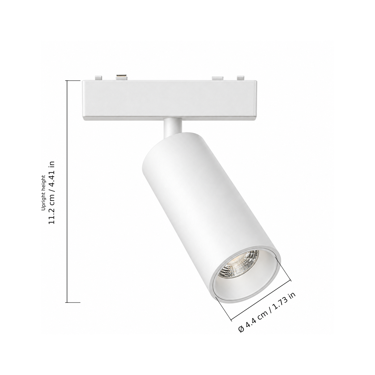 Spotlight · 9W, White. Edge measurements: Upright height: 11.2 cm / 4.41 in; Ø 4.4 cm / 1.73 in.
