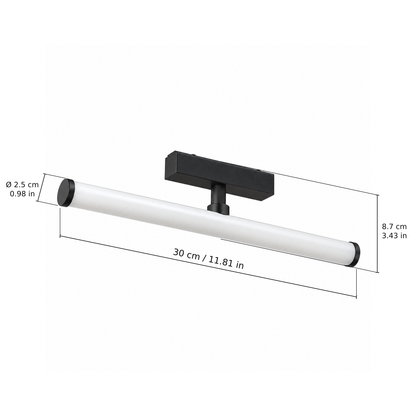 Tube floodlight · 10W, Black. Edge measurements: 30 cm / 11.81 in; Ø 2.5 cm / 0.98 in; 8.7 cm / 3.43 in.