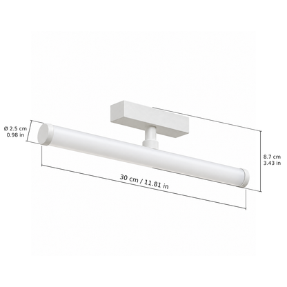 Tube floodlight · 10W, White. Edge measurements: 30 cm / 11.81 in; Ø 2.5 cm / 0.98 in; 8.7 cm / 3.43 in.