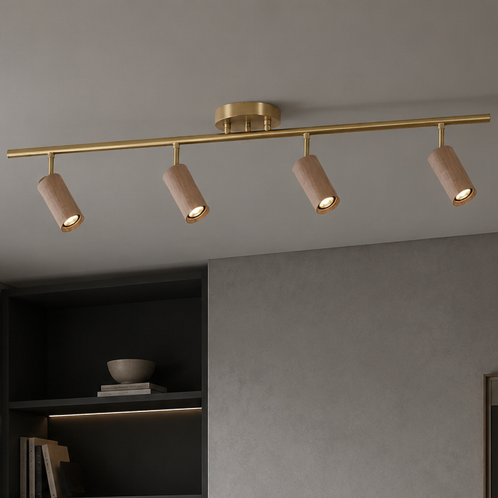 LUXELY Flurstrahler aus Messing und Nussbaum