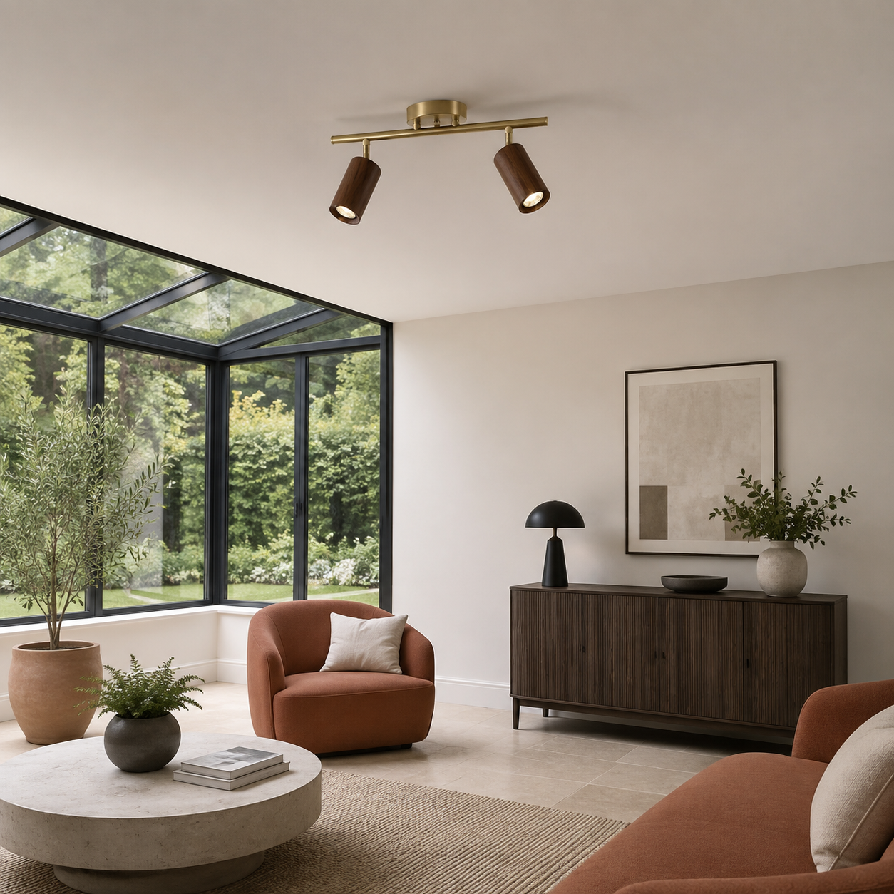 LUXELY Flurstrahler aus Messing und Nussbaum