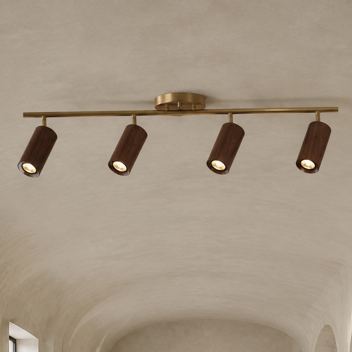 LUXELY Flurstrahler aus Messing und Nussbaum