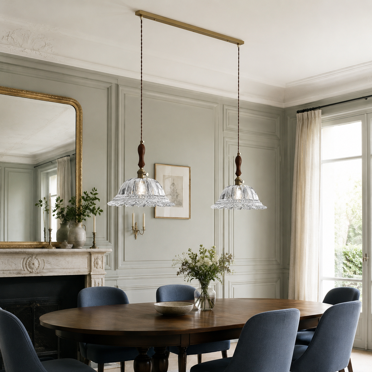 French vintage design pendant lights with brass base
