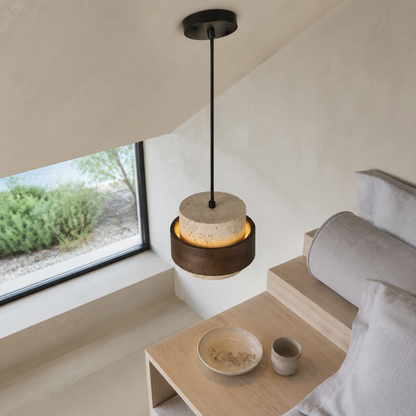 Lampe suspendue en travertin Wabi-sabi conçue pour le chevet du lit
