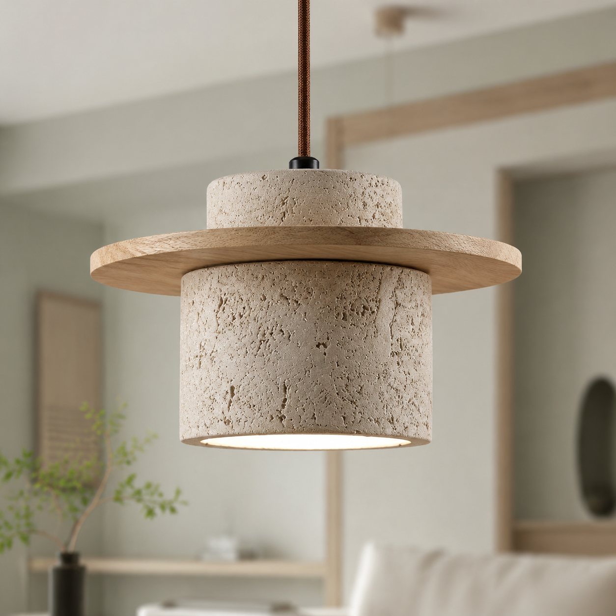 LUXELY japanische minimalistische Pendelleuchte aus Travertin