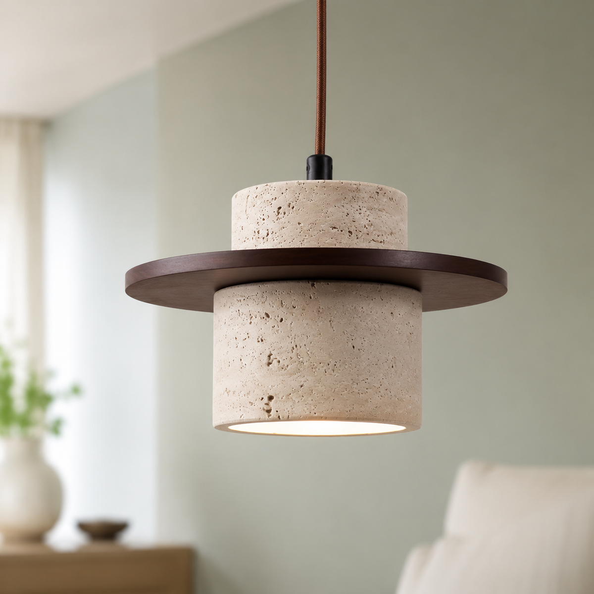 LUXELY japanische minimalistische Pendelleuchte aus Travertin