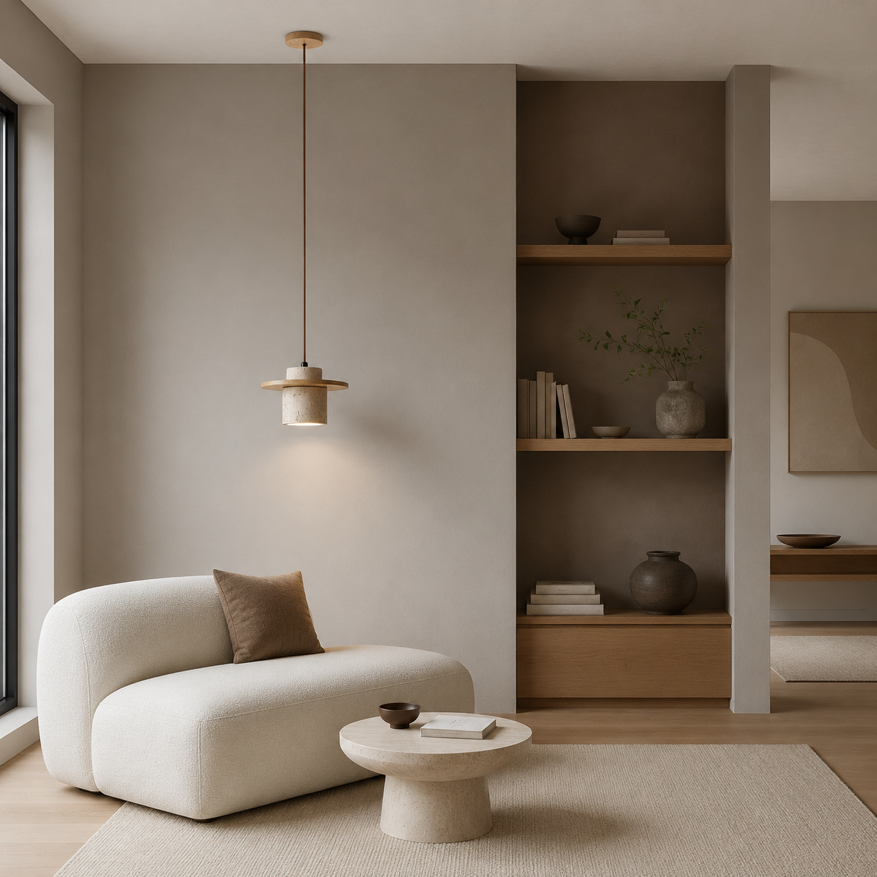 LUXELY japanische minimalistische Pendelleuchte aus Travertin