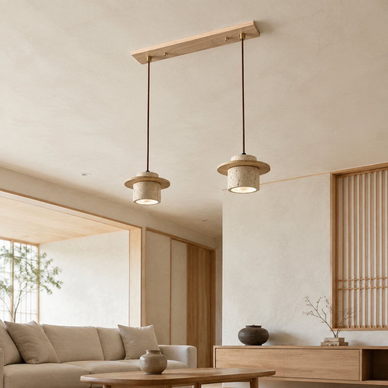 LUXELY japanische minimalistische Pendelleuchte aus Travertin