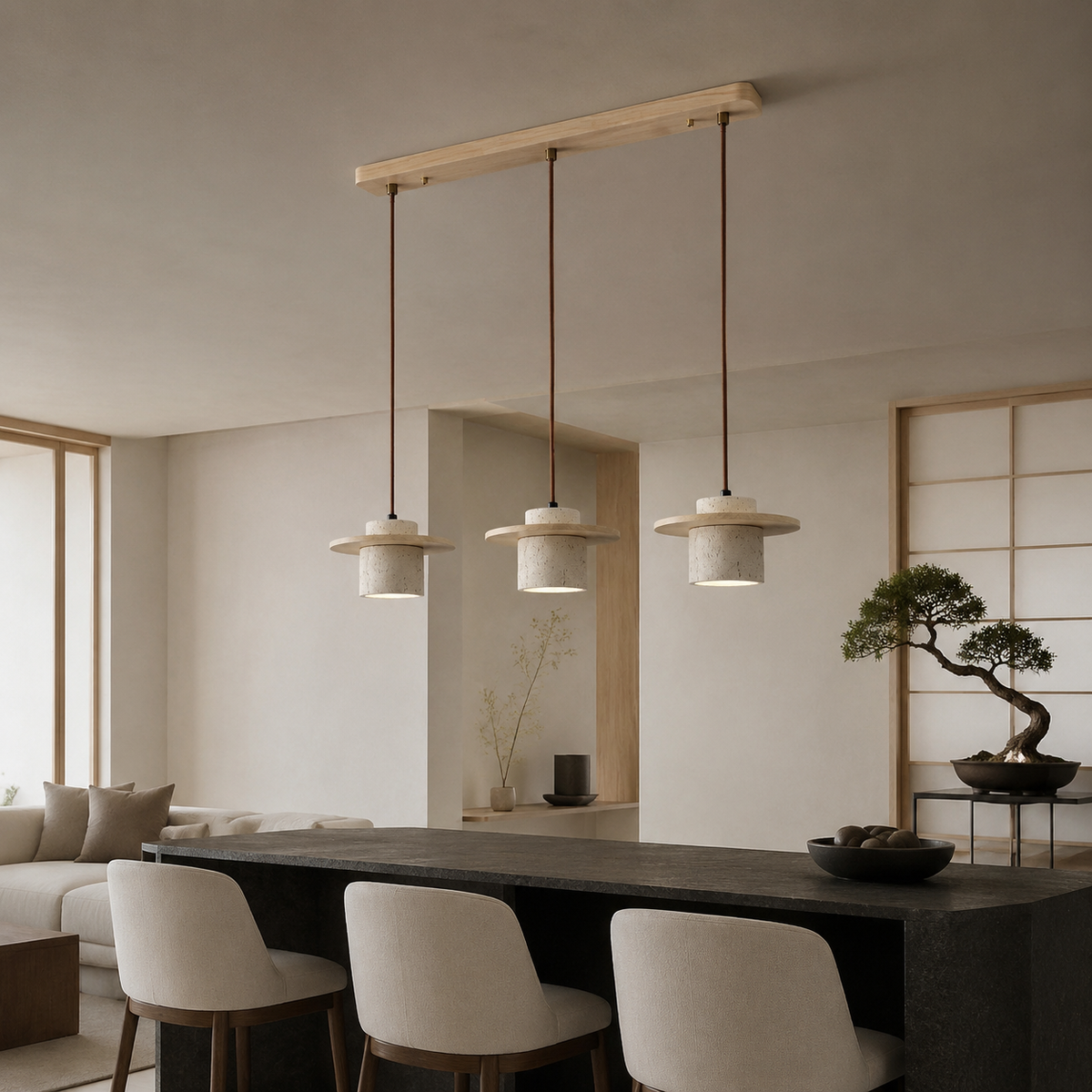 LUXELY japanische minimalistische Pendelleuchte aus Travertin