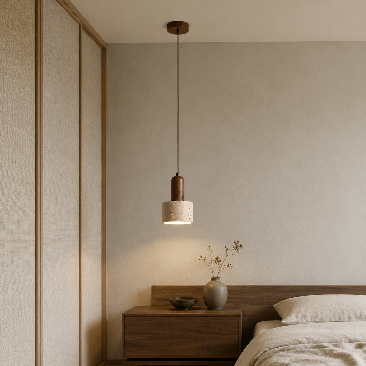 LUXELY japanische minimalistische Pendelleuchte aus Travertin