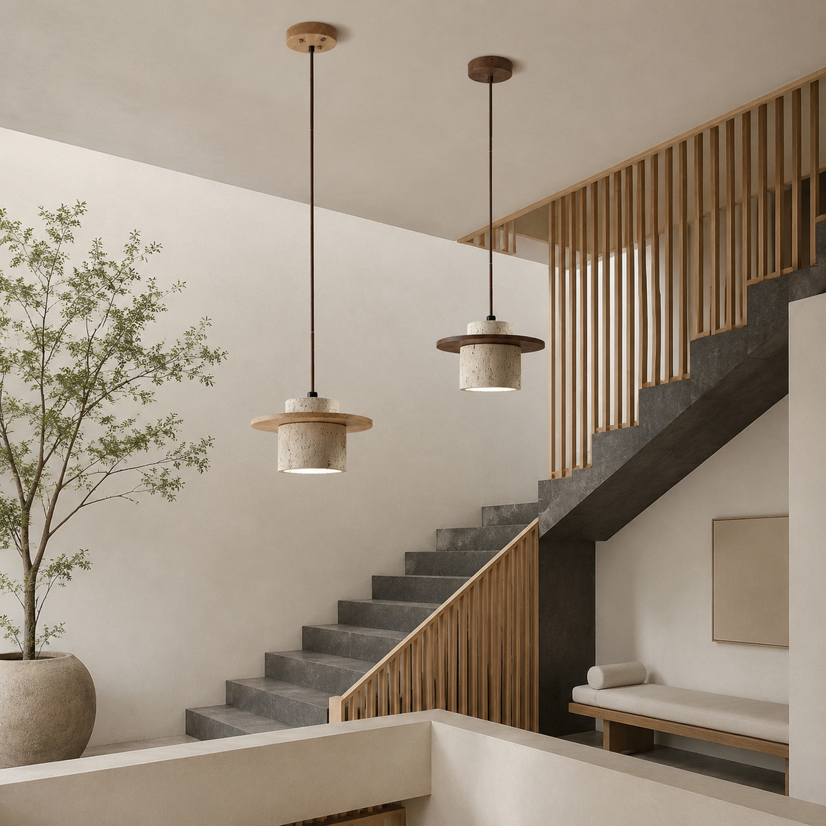 LUXELY japanische minimalistische Pendelleuchte aus Travertin