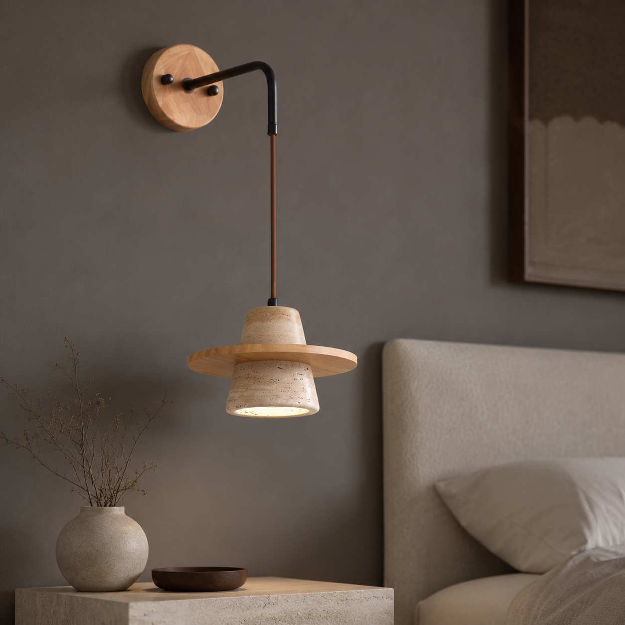 LUXELY Travertine stone LED pendant lamp