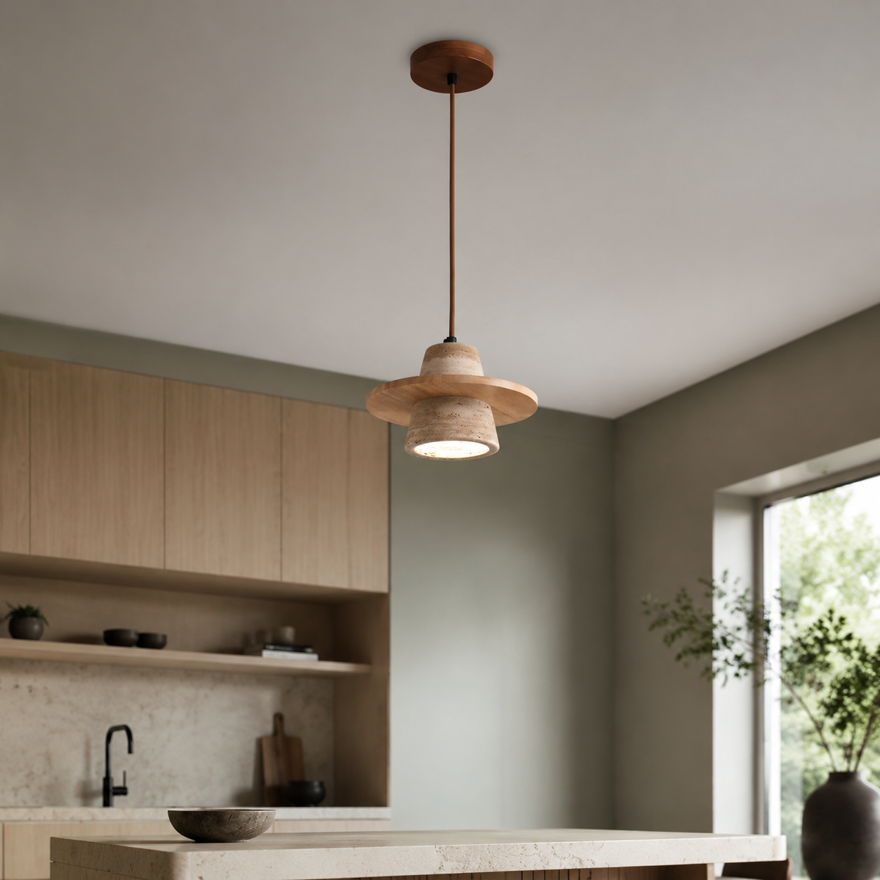 LUXELY Travertine stone LED pendant lamp