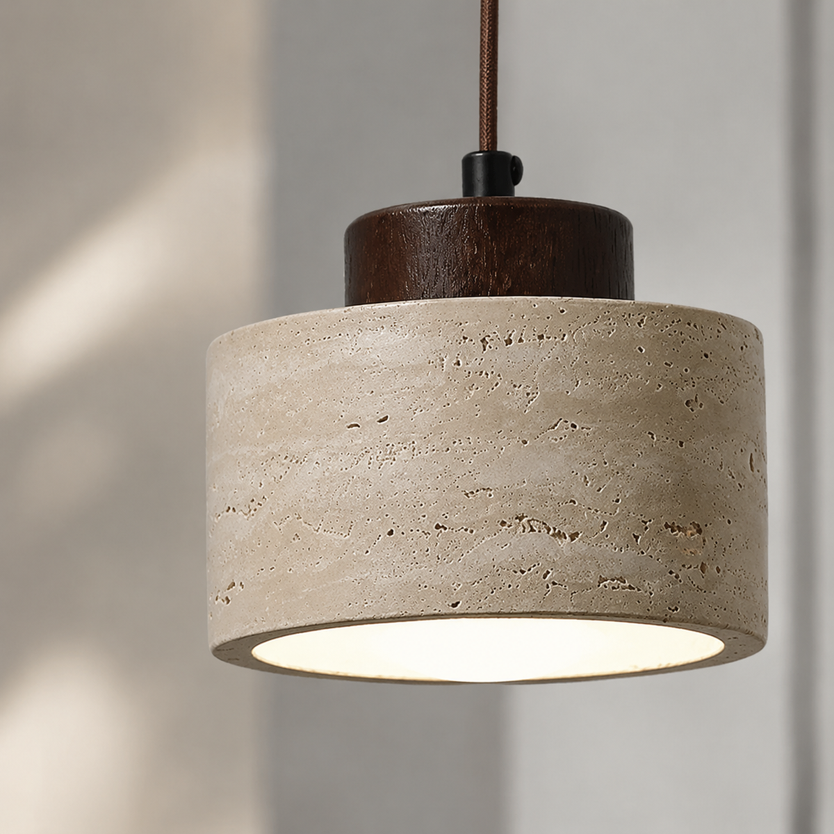 LED Travertine stone pendant light with wooden base