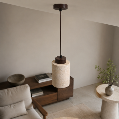 LED Travertine stone pendant light with wooden base