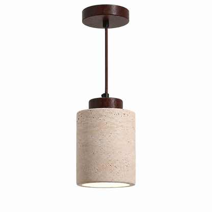 LED Travertine stone pendant light with wooden base