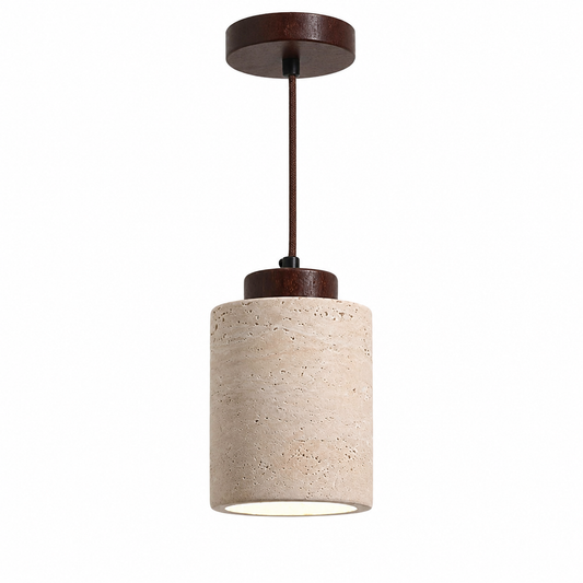 LED Travertine stone pendant light with wooden base