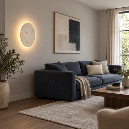 Travertine round wall lamp