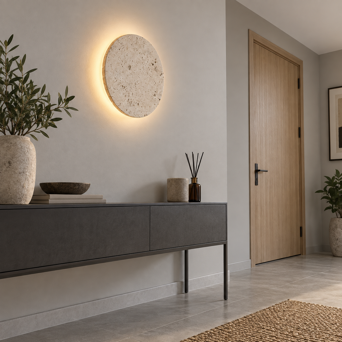 Travertine round wall lamp