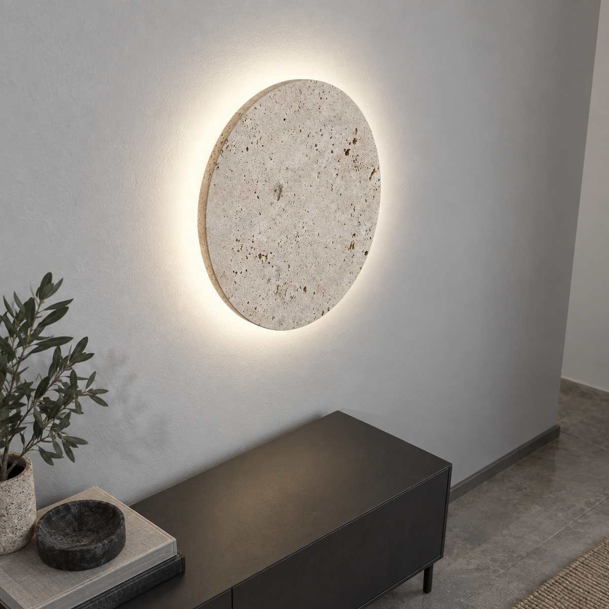 Travertine round wall lamp