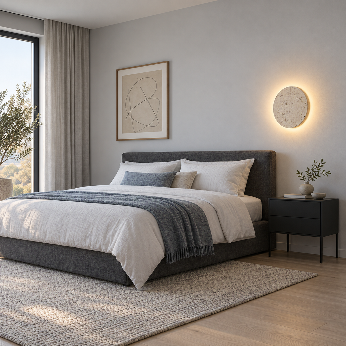 Travertine round wall lamp