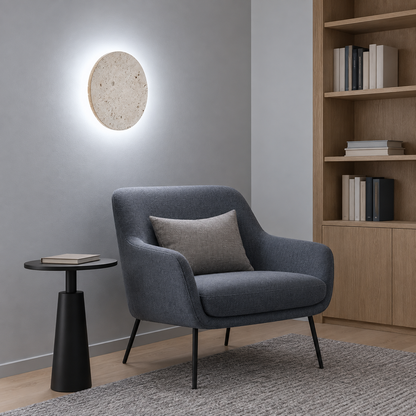 Travertine round wall lamp