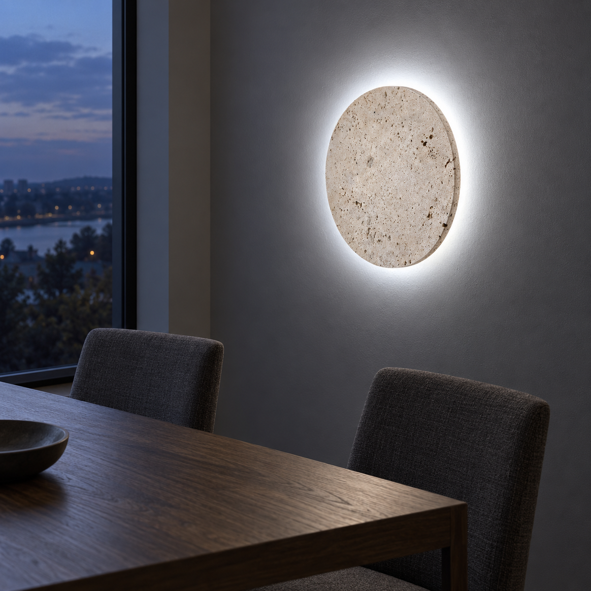 Travertine round wall lamp