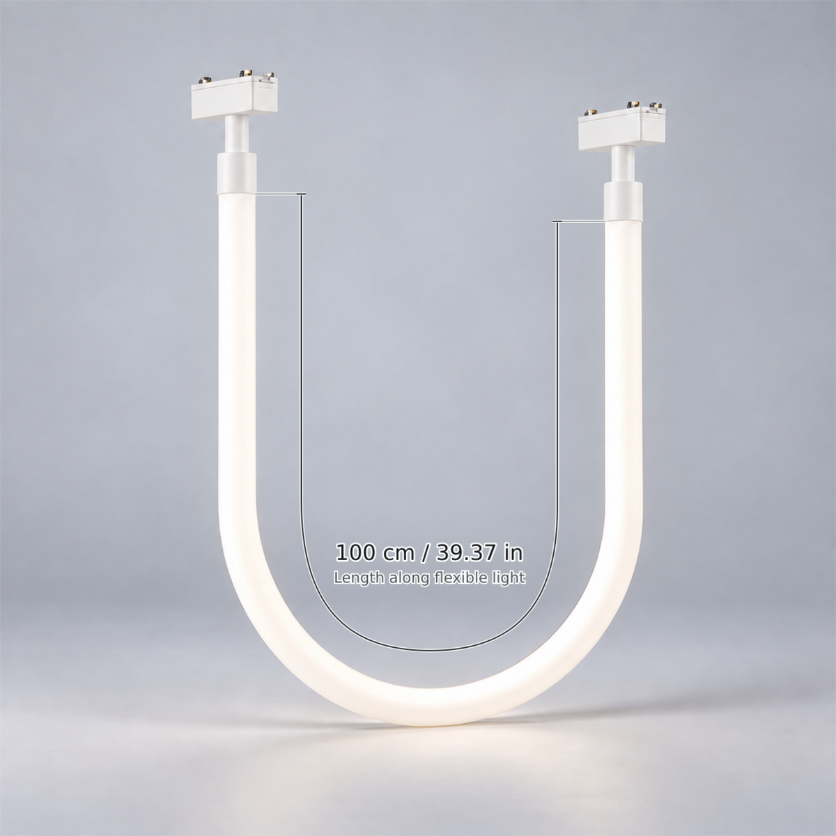 White length 100 cm (flexible light) with dimension lines in centimetres and inches: Length along flexible light 100 cm / 39.37 in.