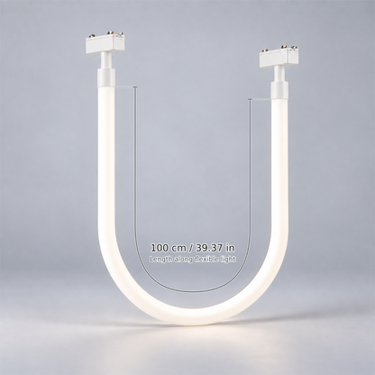 White length 100 cm (flexible light) with dimension lines in centimetres and inches: Length along flexible light 100 cm / 39.37 in.