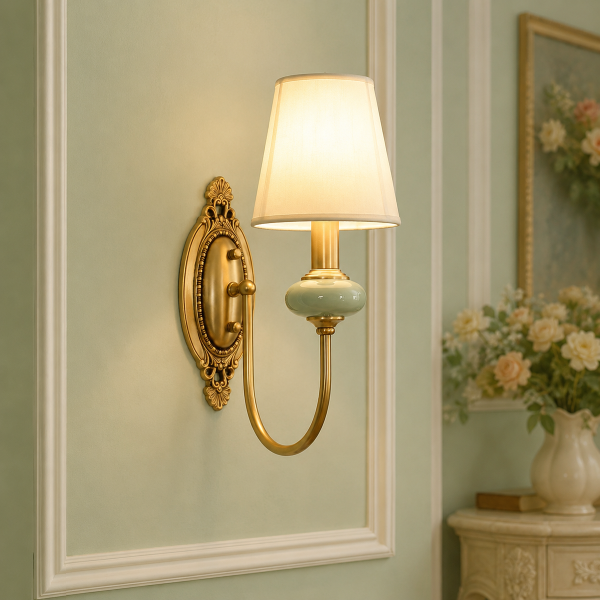 Luxury copper wall lamp with fabric shades