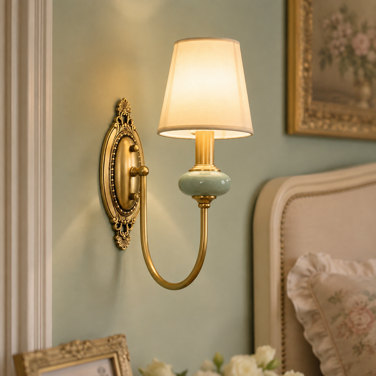 Luxury copper wall lamp with fabric shades