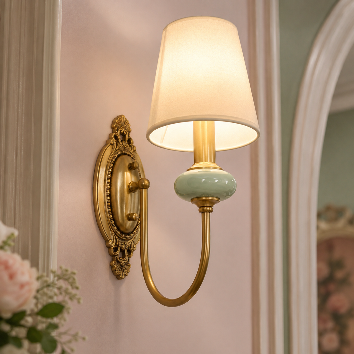 Luxury copper wall lamp with fabric shades