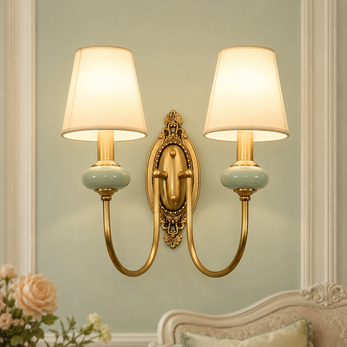 Luxury copper wall lamp with fabric shades