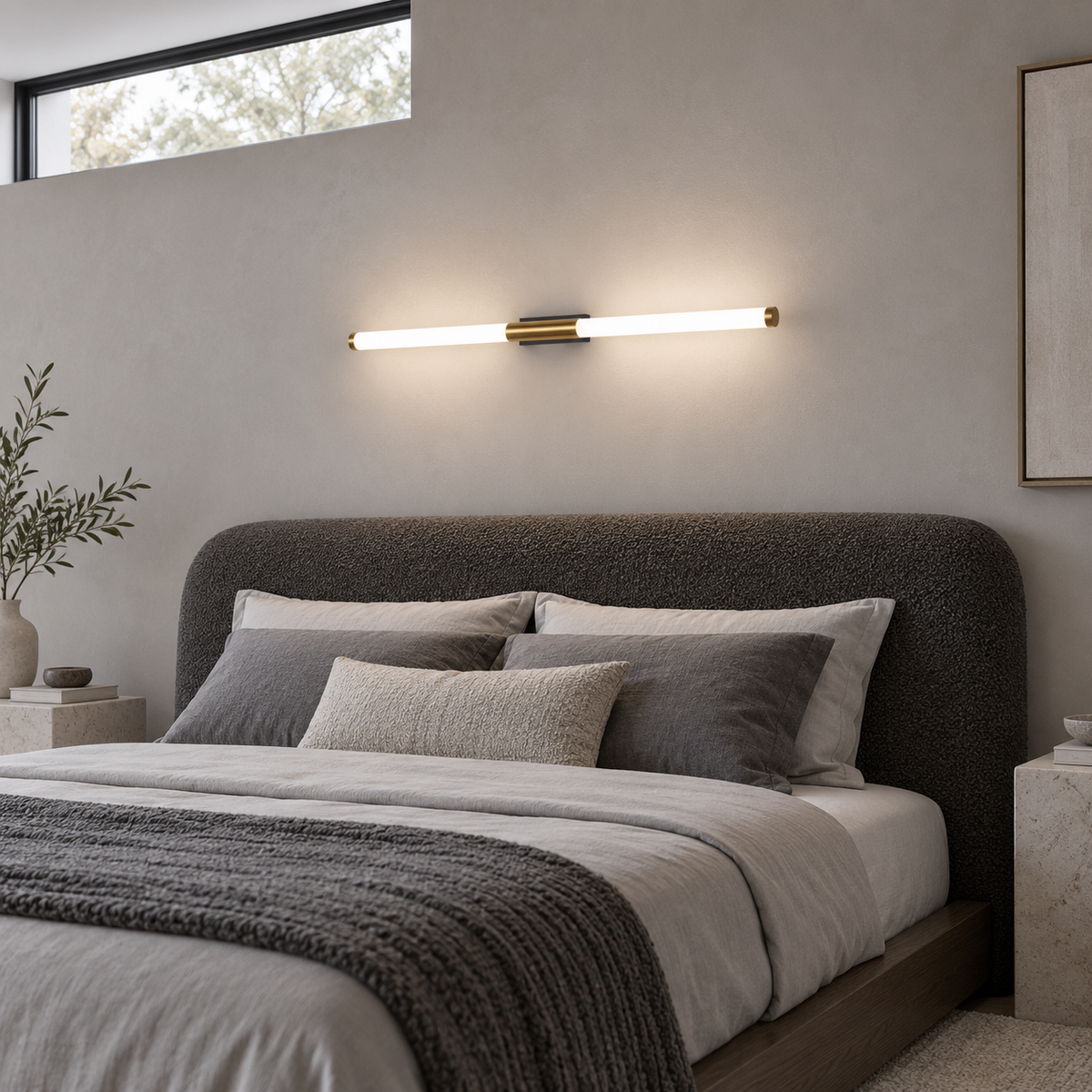 Liniar shape bedroom wall light with gold accent